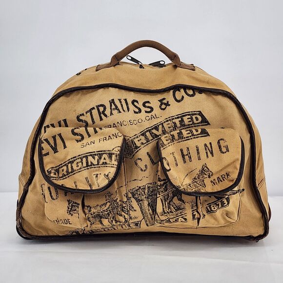 Levi Strauss & Co Vintage Large Logo Duffle Rolling Luggage Travel Bag RARE HTF - Picture 1 of 16
